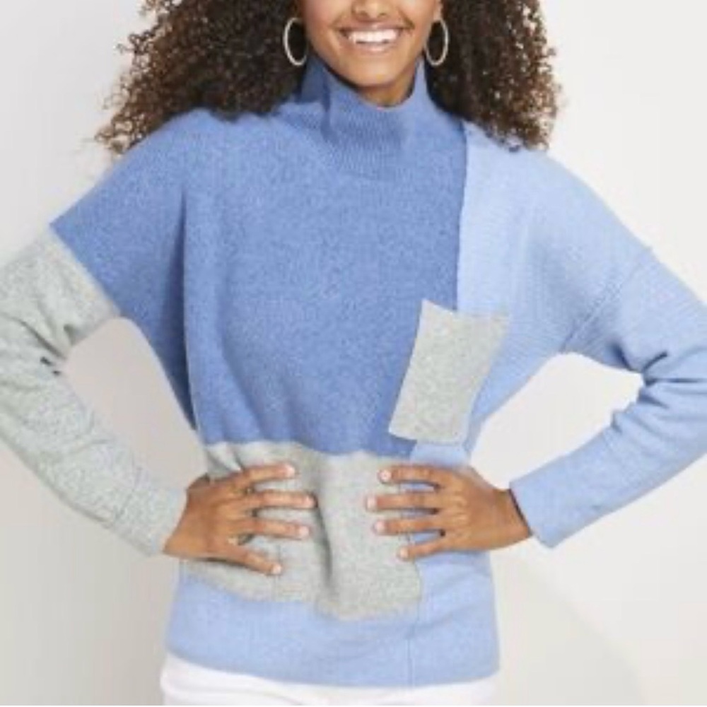 Vineyard Vines Patchwork Mockneck Sweater Blue Gr… - image 1